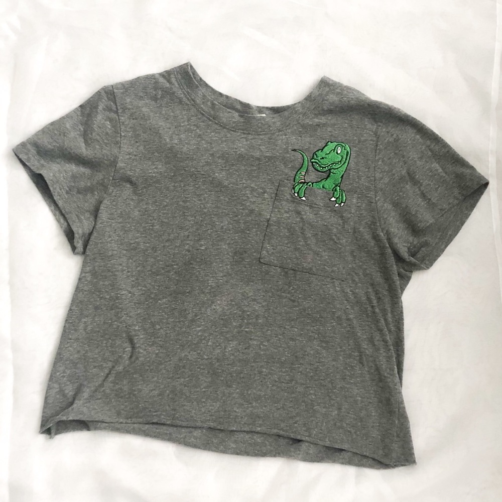 Grey Cropped Dino Shirt